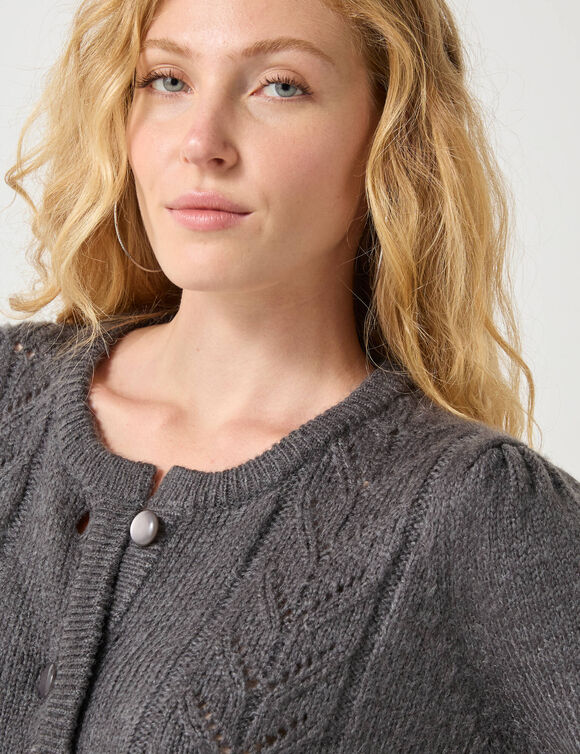 Gilet boutonné maille fantaisie (anthracite) Gilet boutonné maille fantaisie (anthracite)